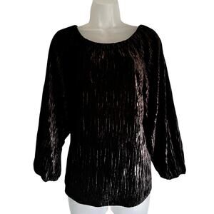 Chico’s Black Crushed Velvet Top – Size 2 / US Large